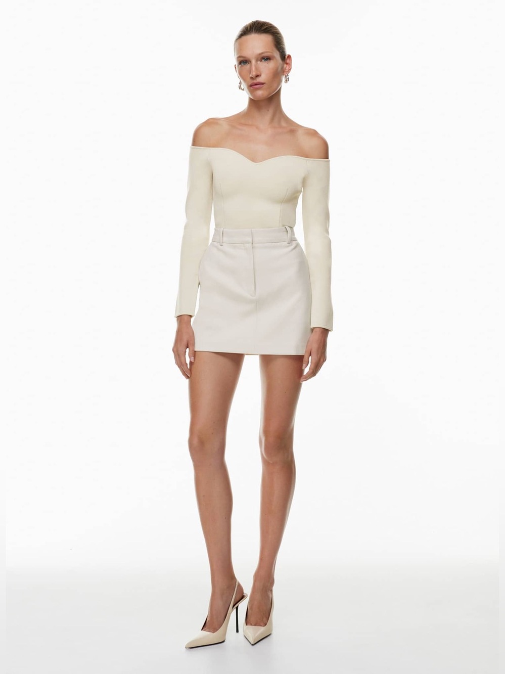 Aritzia Babaton gossip sweater Off the Shoulder Long Sleeve Cream Sweater nwt